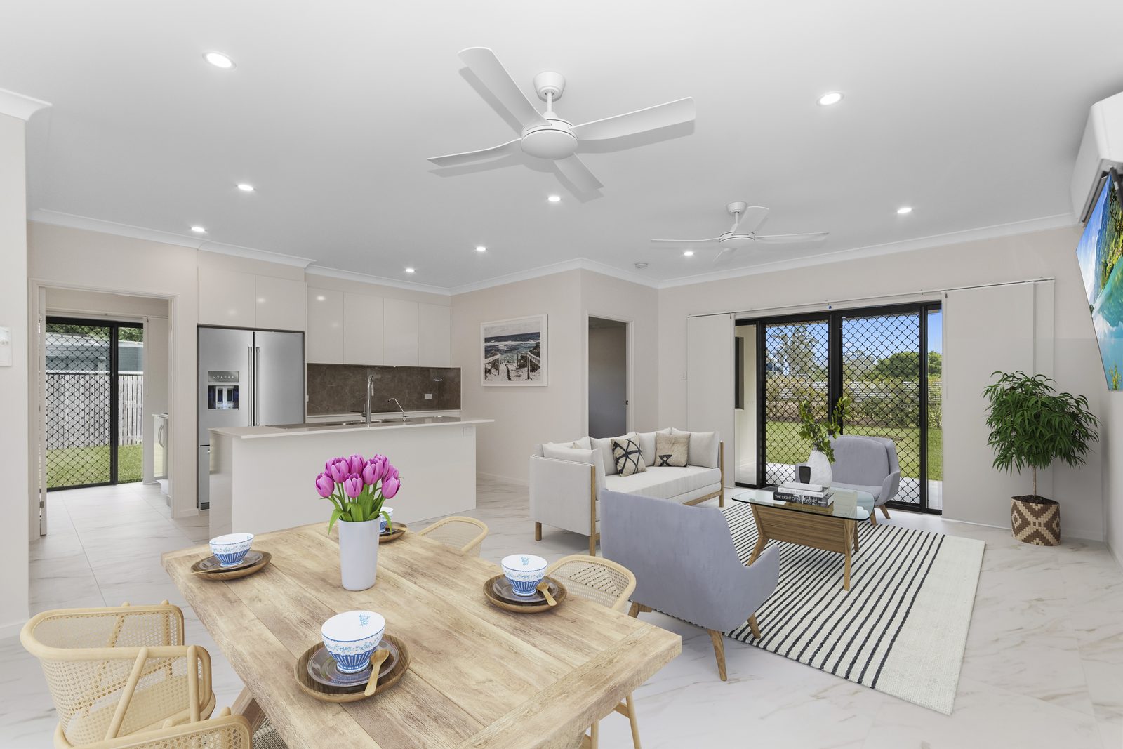 Open-plan living and dining area of a Townsville home